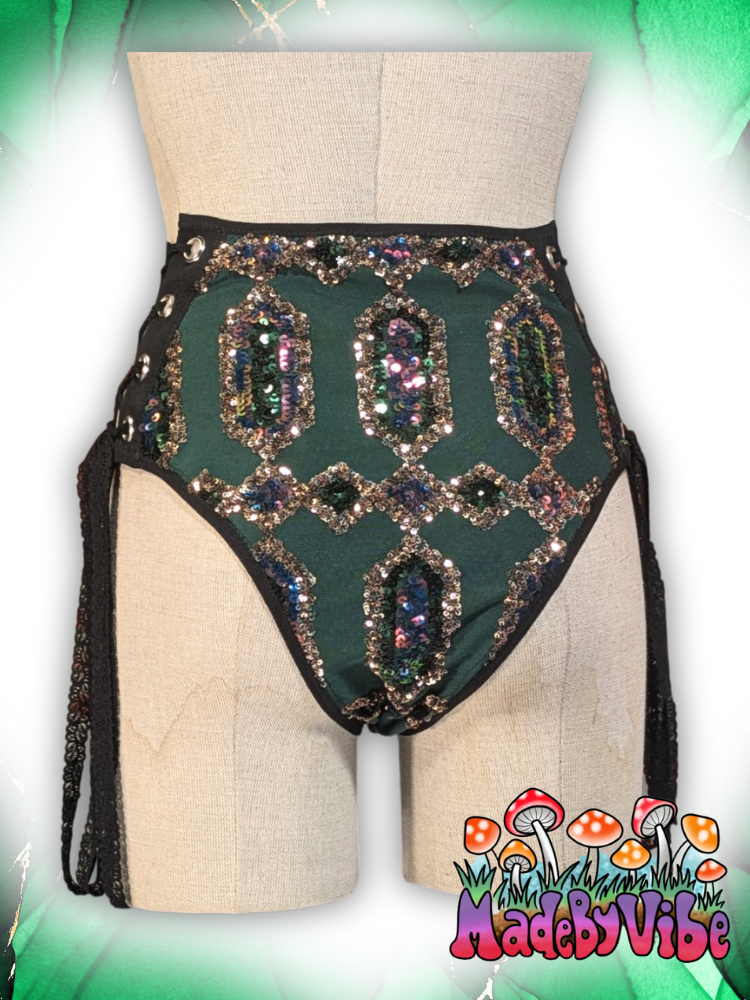 Emerald Nightfall Lace Up Rave Bottoms - Ready to Ship