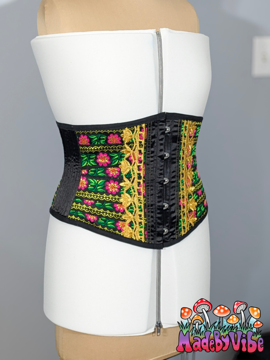 Folk Art Ribbon Corset - One of a Kind Underbust Corset 32" Finished Waist