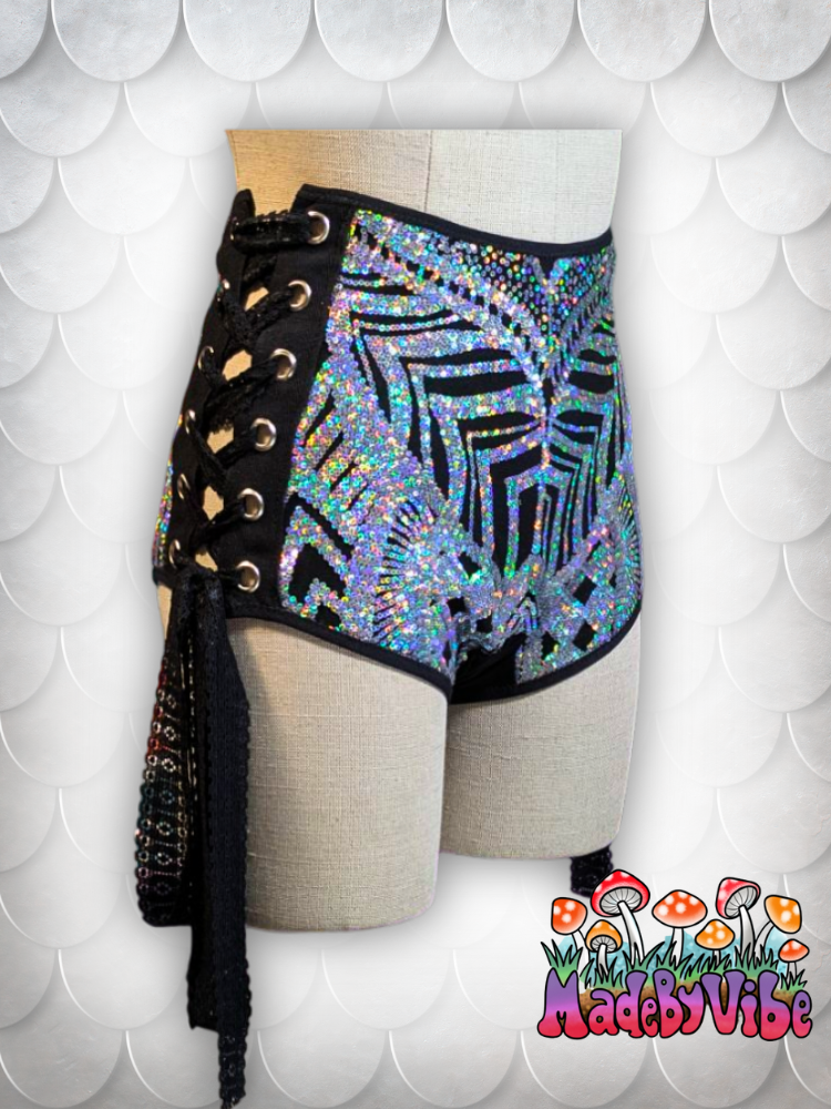 Armored Enchantress High Waisted Side Lace Booty Shorts - Ready to Ship