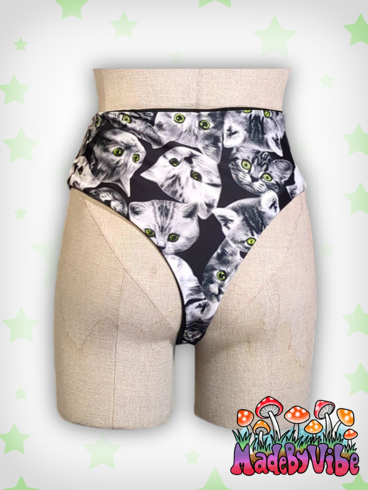 Cat Print High Waisted Bottoms - Ready to Ship