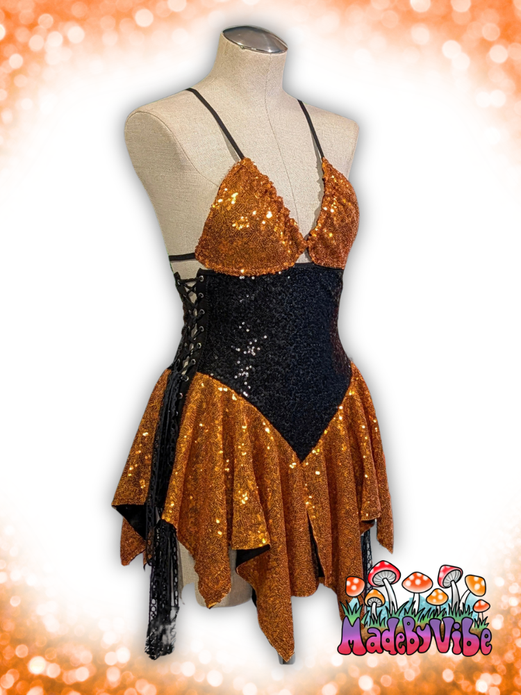 Orange & Black Sequin Fairy Dress - Ready to Ship