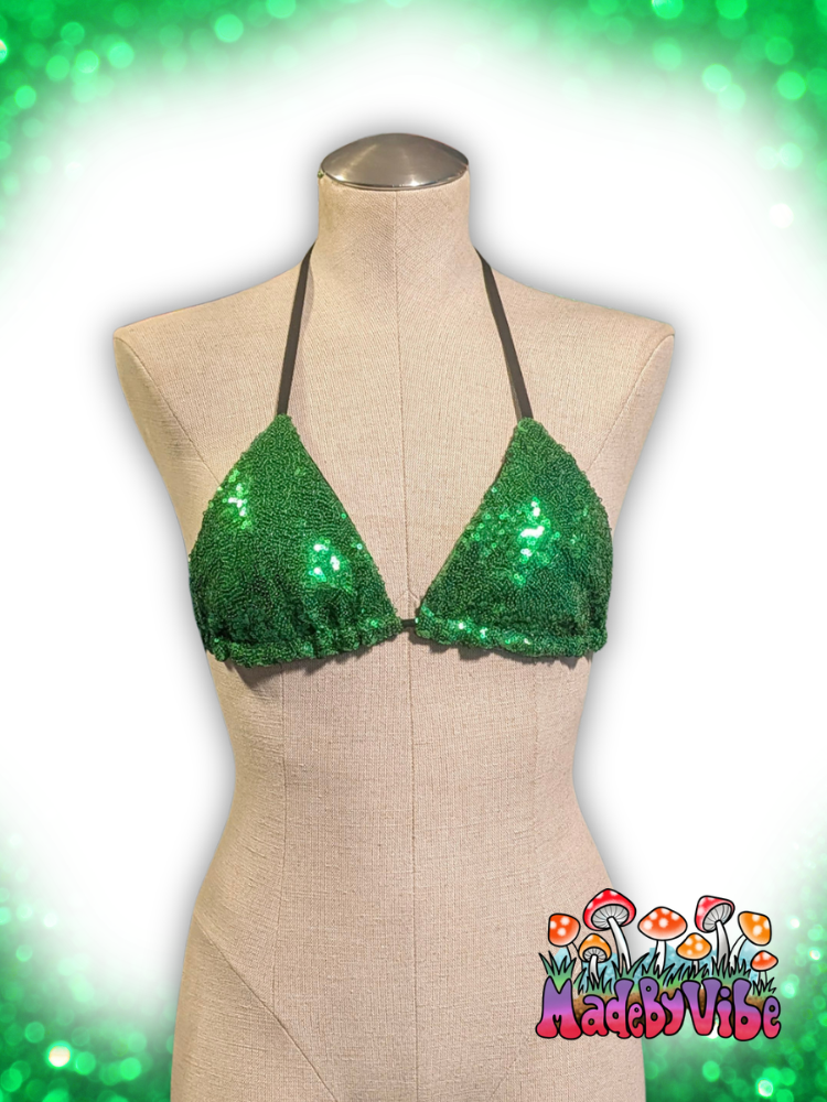 Green Sequin Triangle Halter Top - Ready to Ship