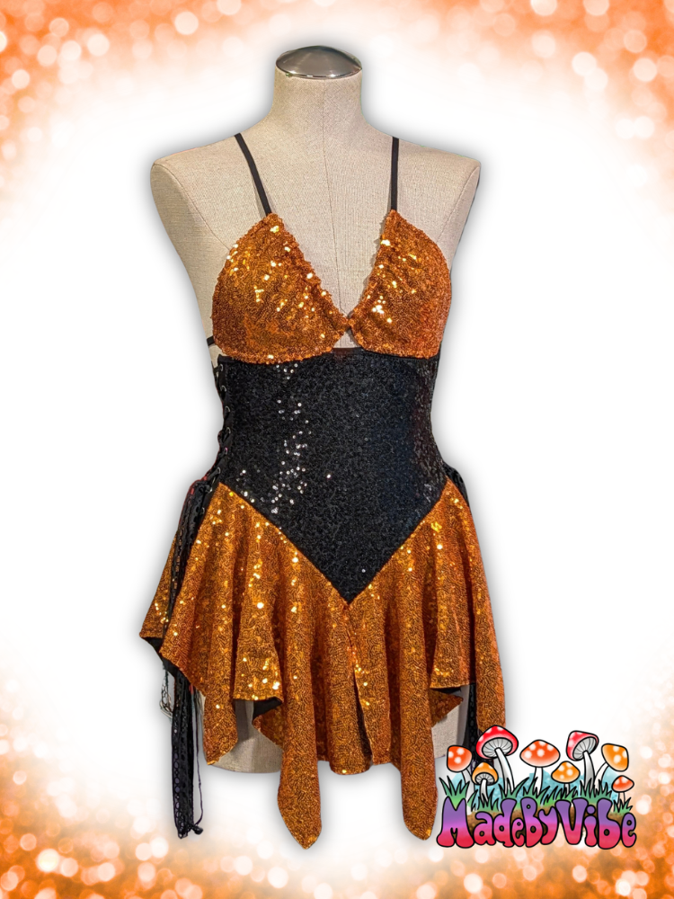 Orange & Black Sequin Fairy Dress - Ready to Ship