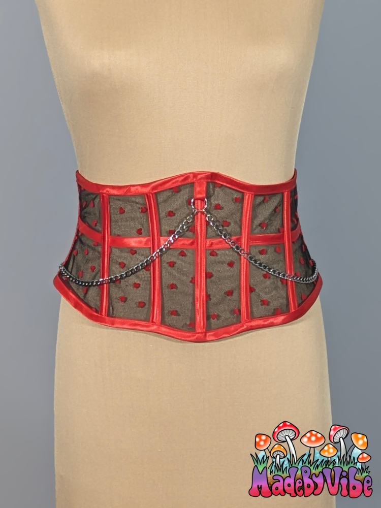 Chained Hearts Waspie - One of a Kind Waist Cincher Corset - Size L