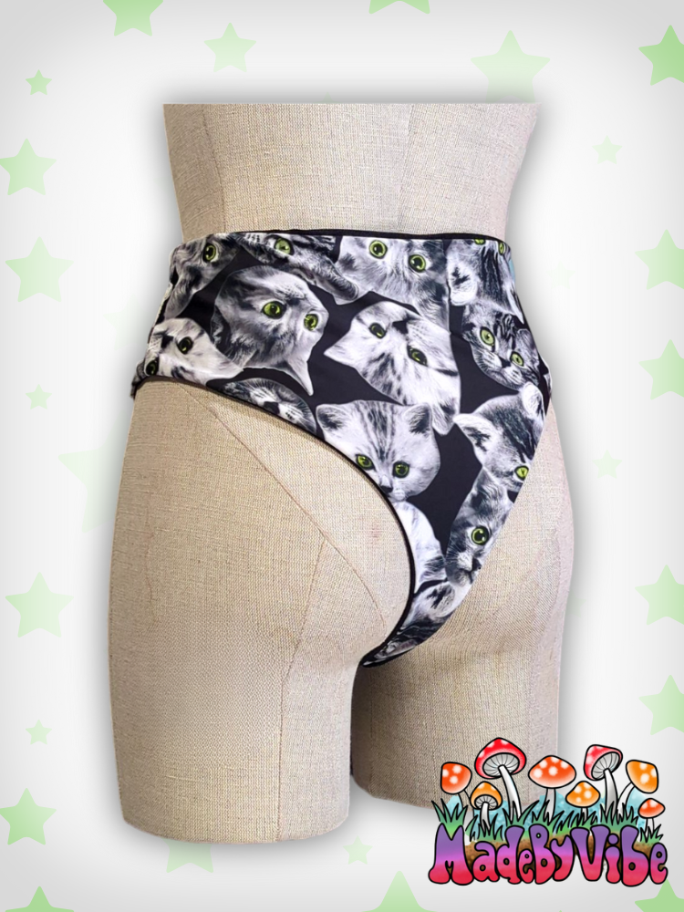 Cat Print High Waisted Bottoms - Ready to Ship