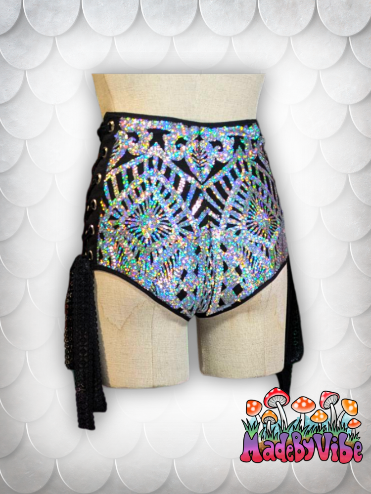 Armored Enchantress High Waisted Side Lace Booty Shorts - Ready to Ship