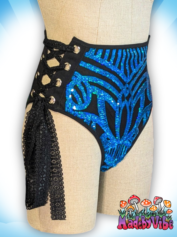 Azure Lace Up Rave Bottoms - Ready to Ship