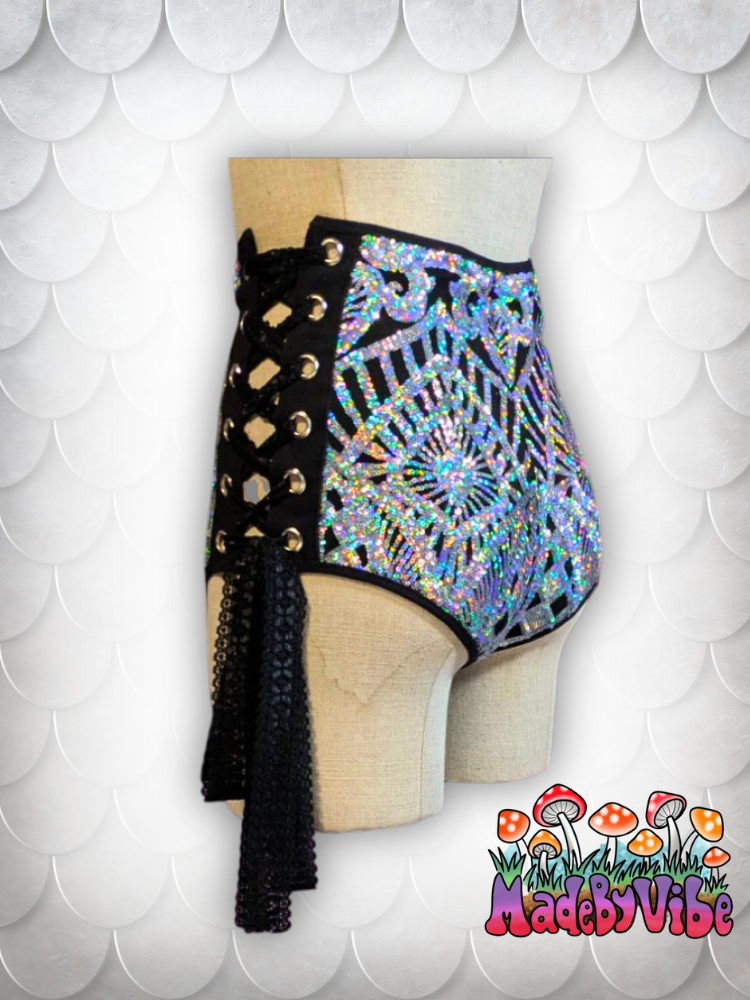 Armored Enchantress High Waisted Side Lace Booty Shorts - Ready to Ship