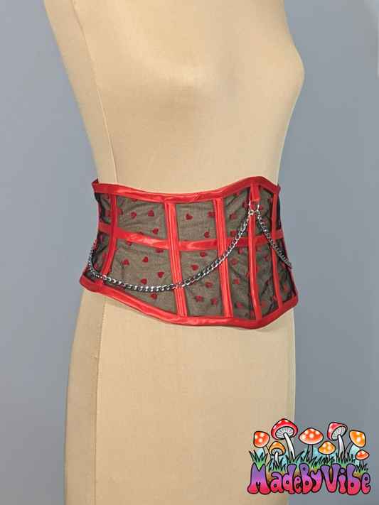 Chained Hearts Waspie - One of a Kind Waist Cincher Corset - Size L