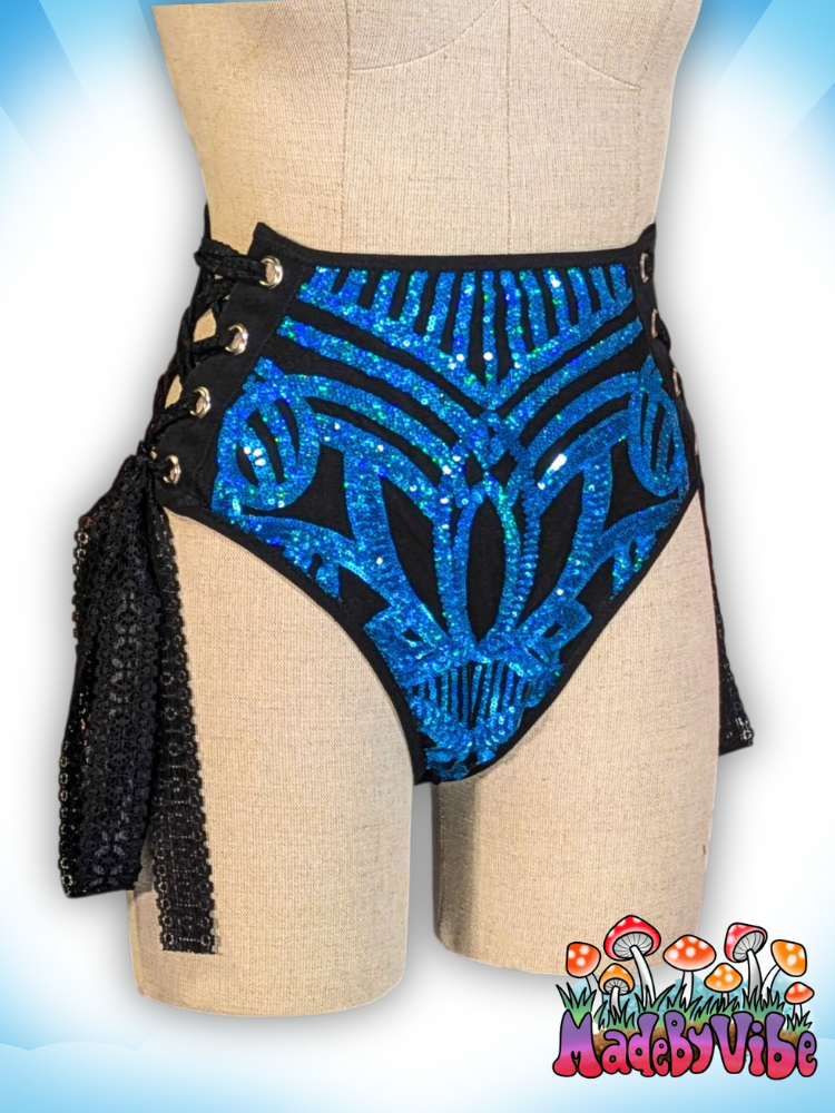 Azure Lace Up Rave Bottoms - Ready to Ship