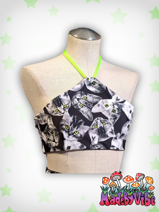 Cat Print Halter Swim Top - Ready to Ship