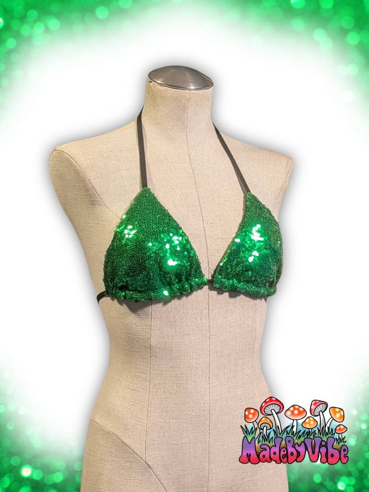 Green Sequin Triangle Halter Top - Ready to Ship