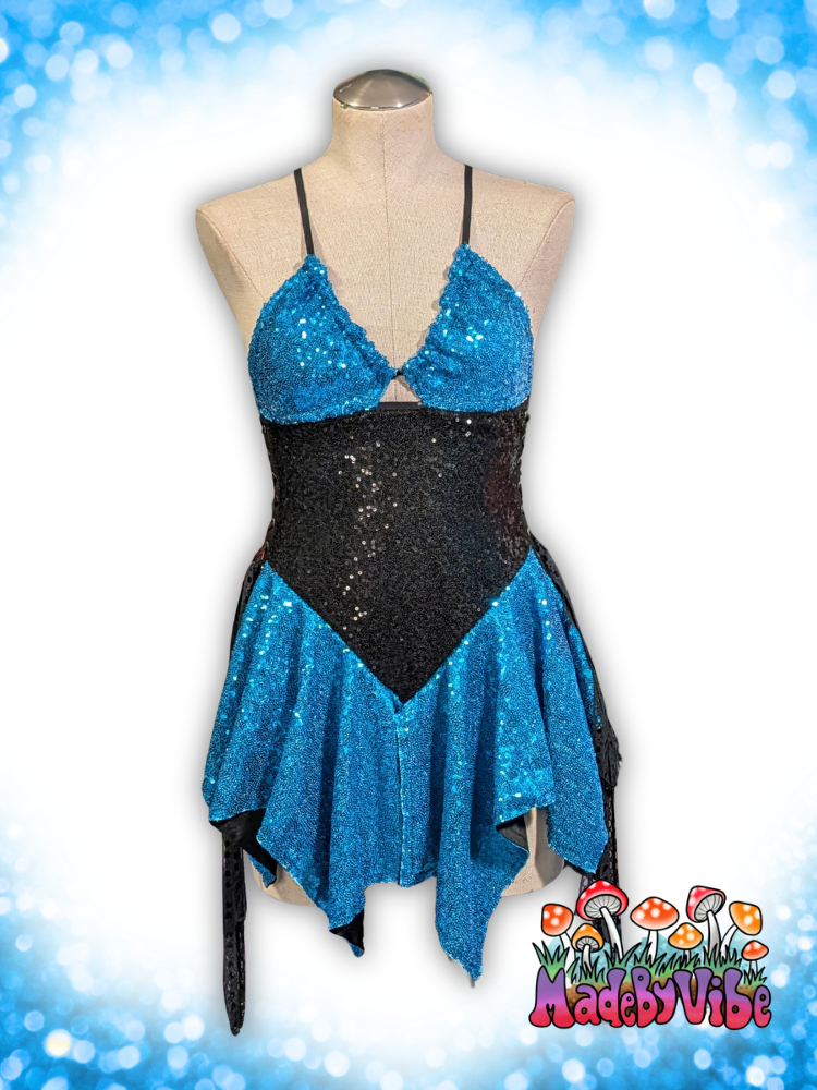 Turquoise Blue & Black Sequin Fairy Dress - Ready to Ship