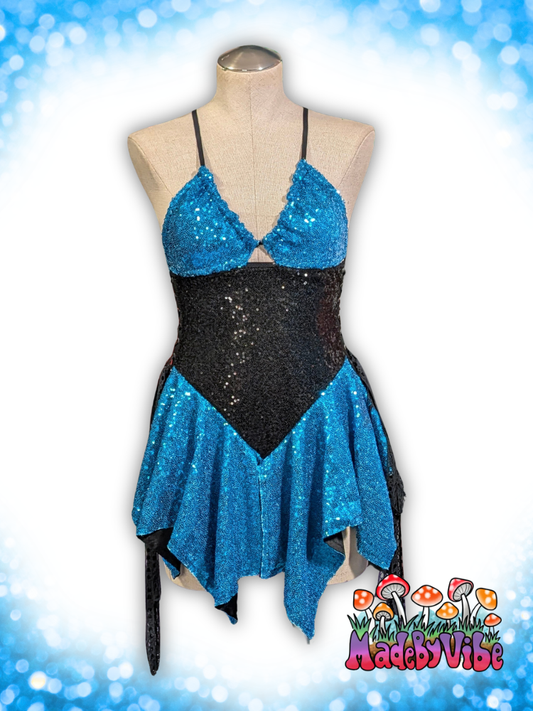 Turquoise Blue & Black Sequin Fairy Dress - Ready to Ship