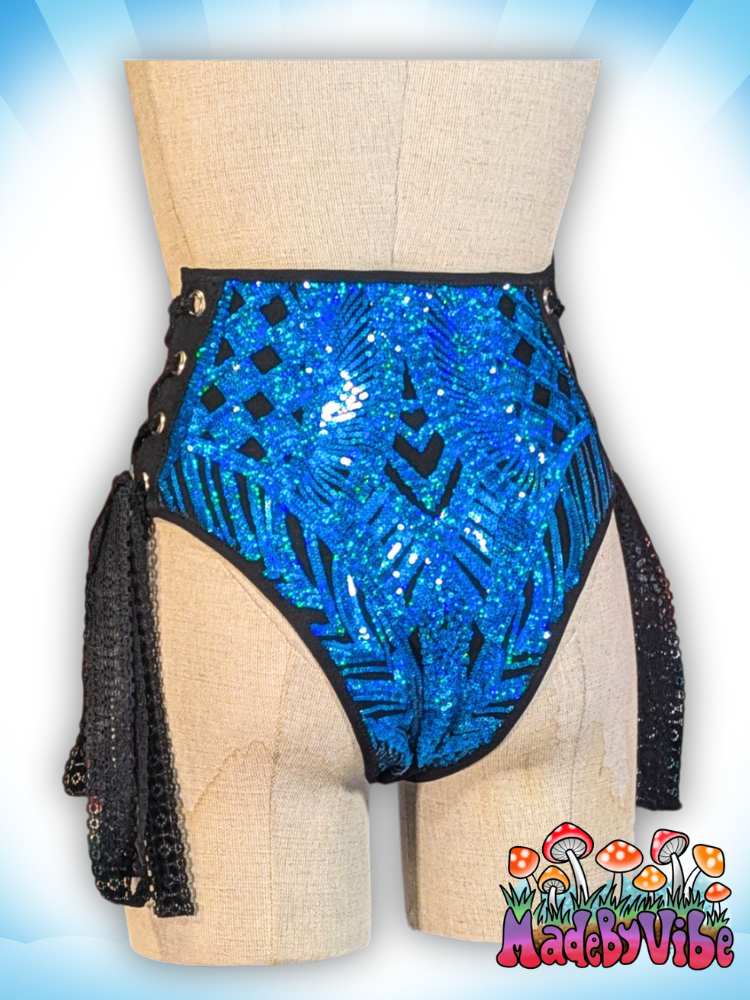 Azure Lace Up Rave Bottoms - Ready to Ship